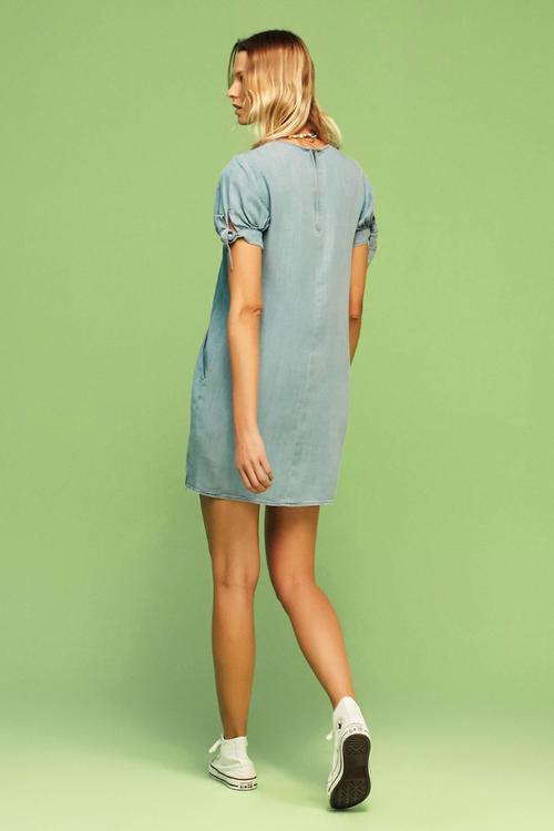  KOLU FİYONKLU MİNİ ELBİSE (TENCEL ? )