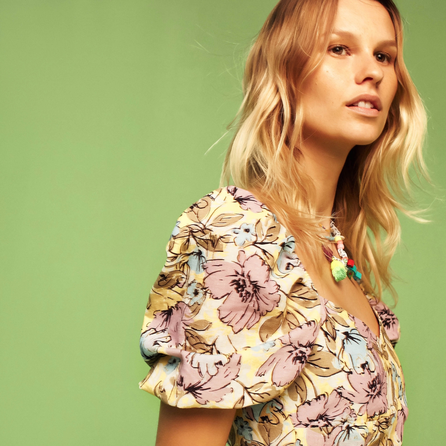 ÇİÇEKLİ KARPUZ KOL PAMUK-KETEN MİNİ ELBİSE