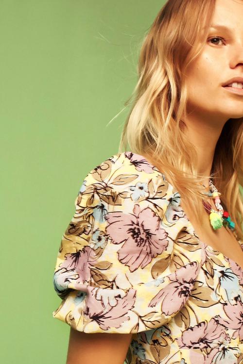  ÇİÇEKLİ KARPUZ KOL PAMUK-KETEN MİNİ ELBİSE