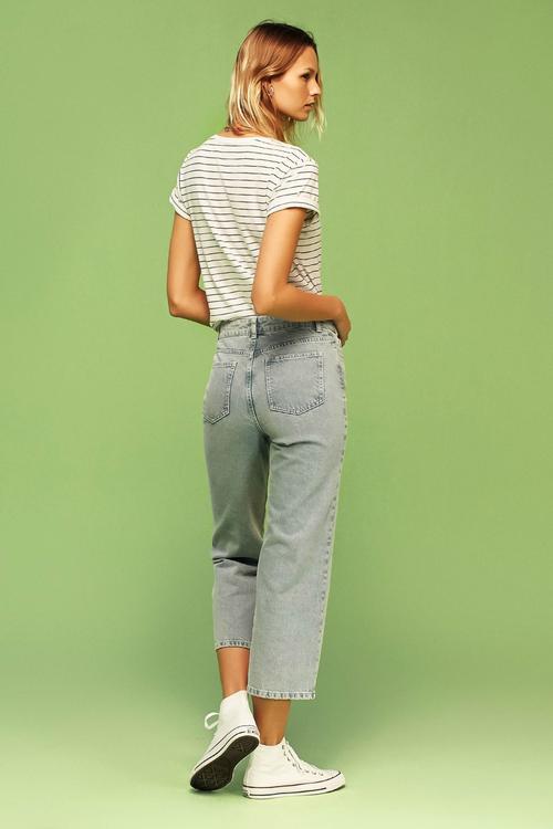  BİSİKLET YAKA SİM DETAYLI ÇİZGİLİ PAMUKLU T-SHIRT