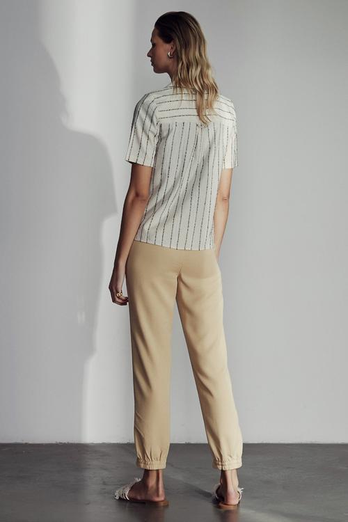  ÇİZGİLİ PAMUK - KETEN GÖMLEK