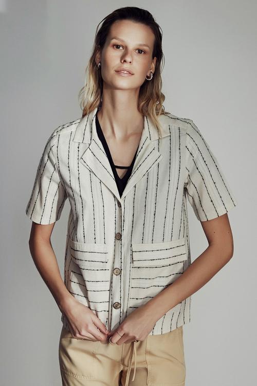  ÇİZGİLİ PAMUK - KETEN GÖMLEK