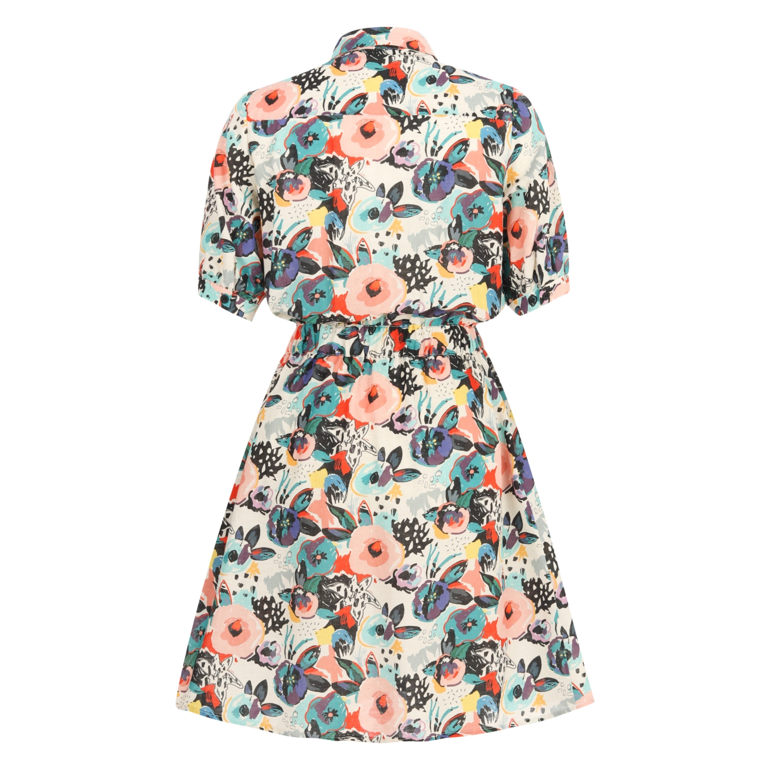 ÇİÇEKLİ BAĞLAMA DETAYLI PAMUKLU MİNİ ELBİSE