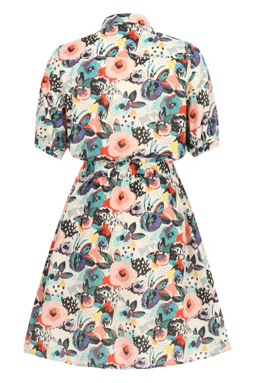  ÇİÇEKLİ BAĞLAMA DETAYLI PAMUKLU MİNİ ELBİSE