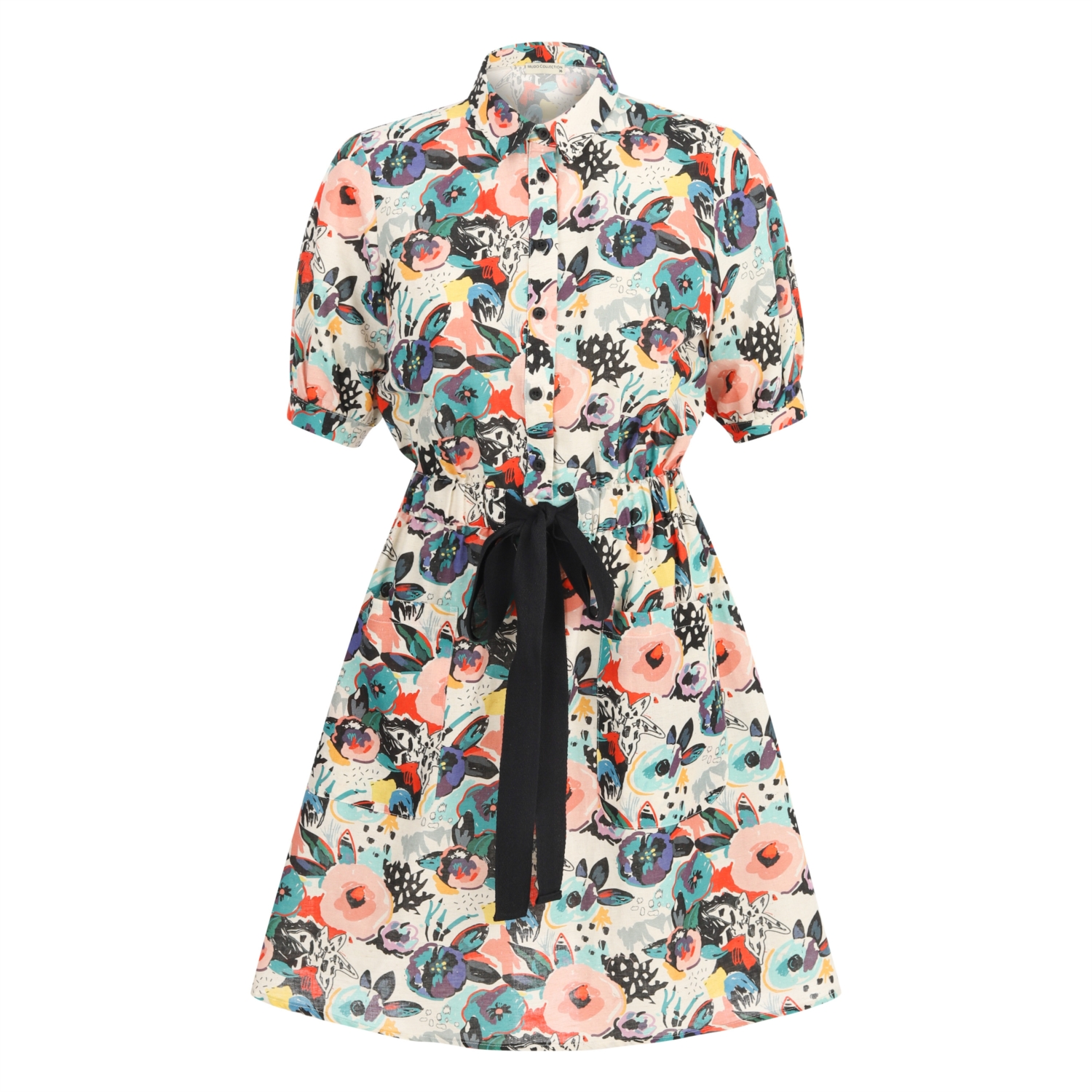 ÇİÇEKLİ BAĞLAMA DETAYLI PAMUKLU MİNİ ELBİSE