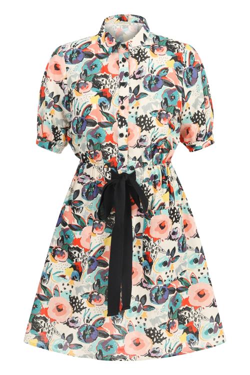  ÇİÇEKLİ BAĞLAMA DETAYLI PAMUKLU MİNİ ELBİSE