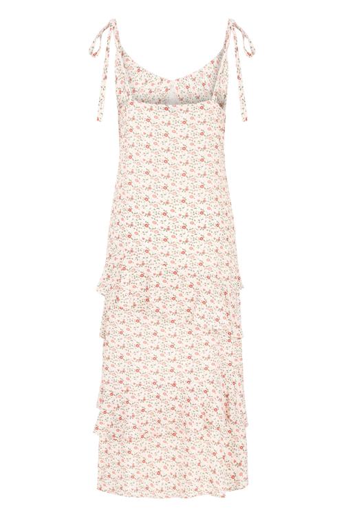  ASİMETRİK KESİM ÇİÇEKLİ MİDİ ELBİSE