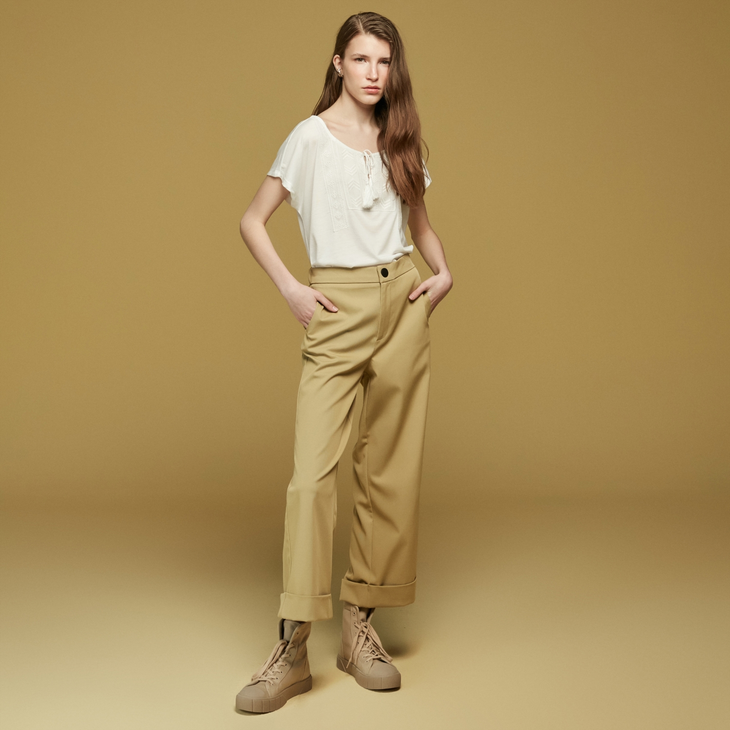 DOUBLE PAÇA CASUAL DOKUMA PANTOLON