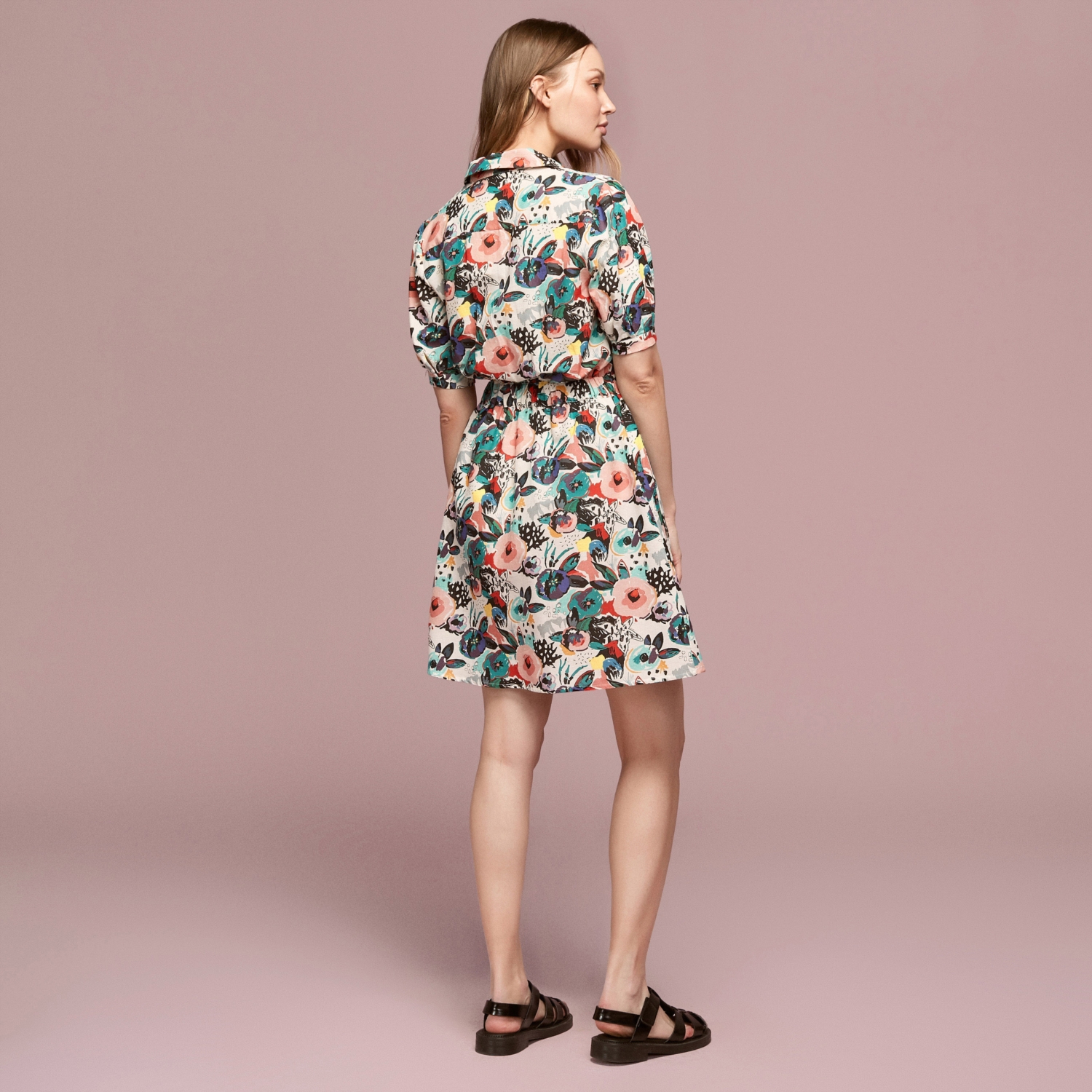 ÇİÇEKLİ BAĞLAMA DETAYLI PAMUKLU MİNİ ELBİSE