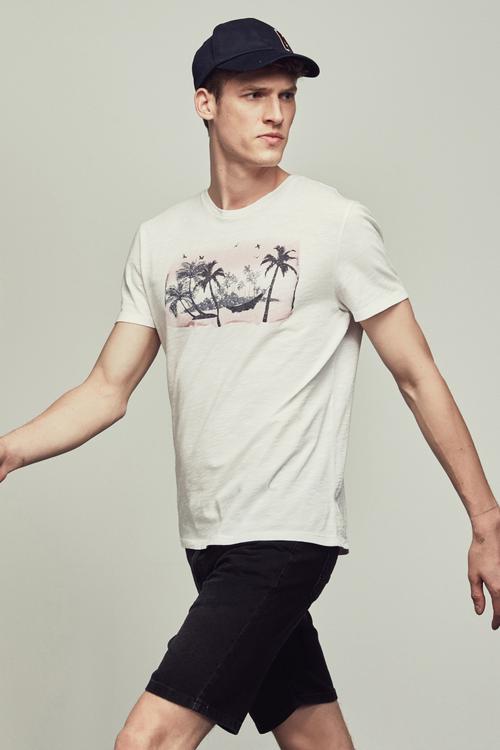  BİSİKLET YAKA BASKILI PAMUK T-SHIRT