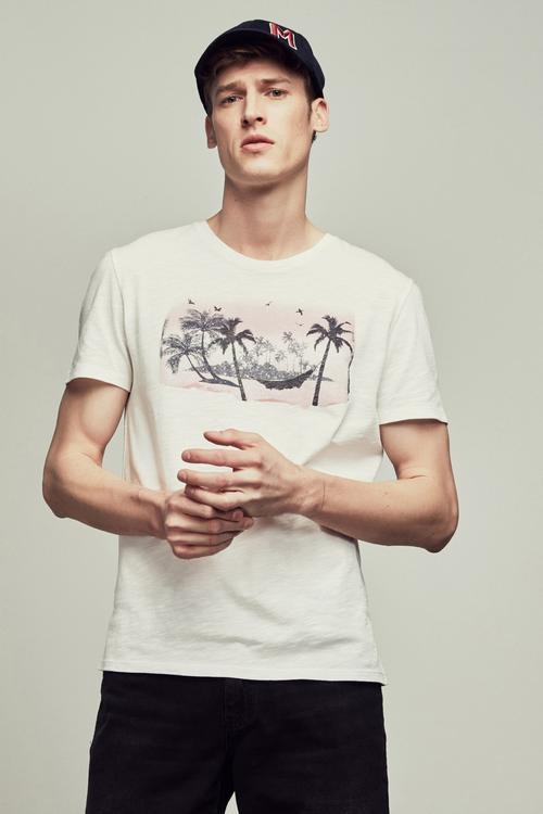  BİSİKLET YAKA BASKILI PAMUK T-SHIRT