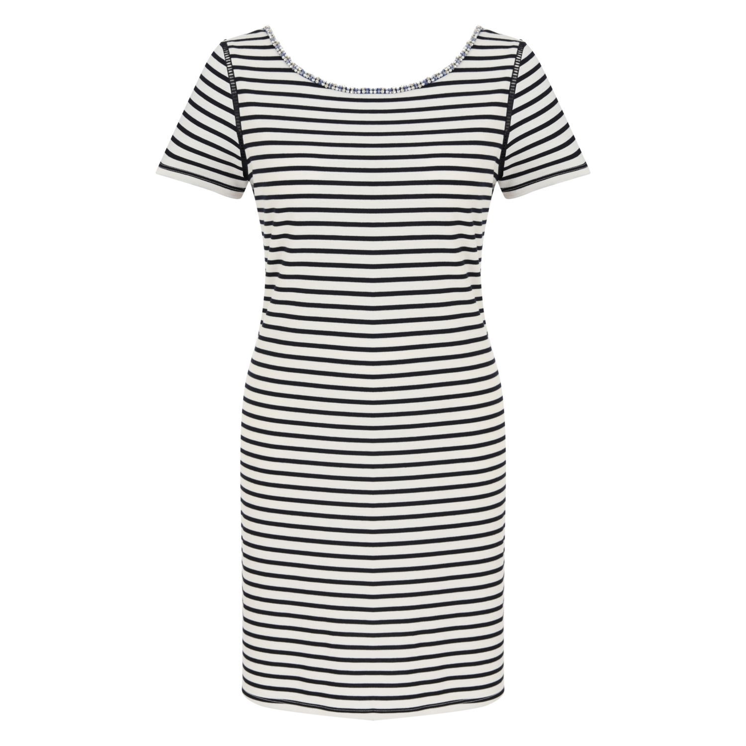 BONCUKLU ÇİZGİLİ MİNİ ELBİSE