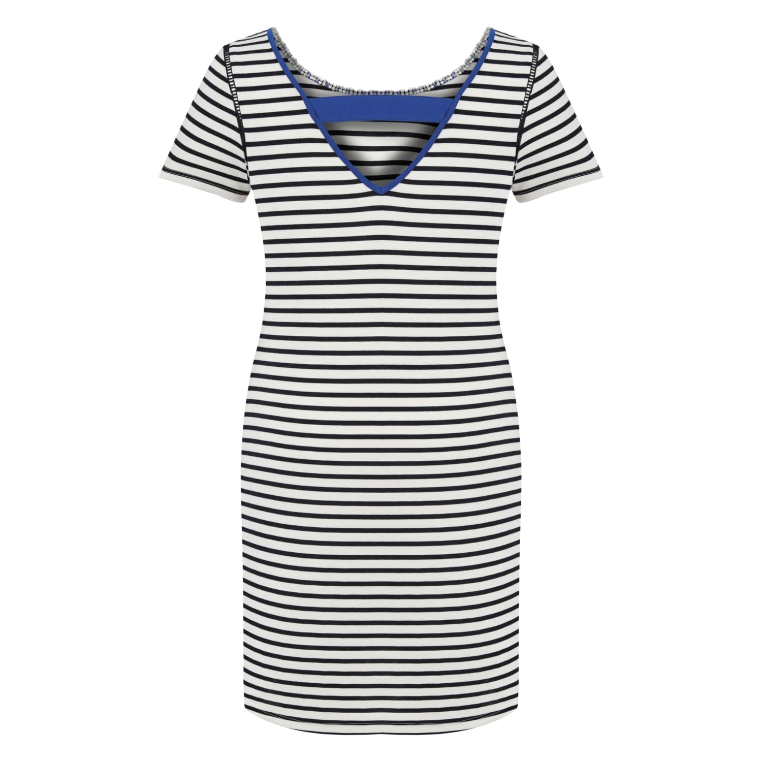 BONCUKLU ÇİZGİLİ MİNİ ELBİSE