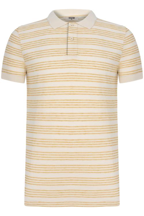  POLO YAKA ÇİZGİLİ PAMUK - KETEN T-SHIRT