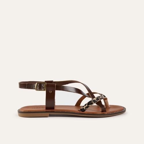  LEOPAR DESEN DETAYLI DERİ SANDALET