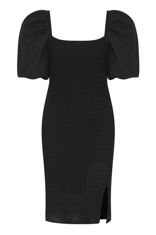  KARE YAKA AÇIK OMUZLU DAR ELBİSE