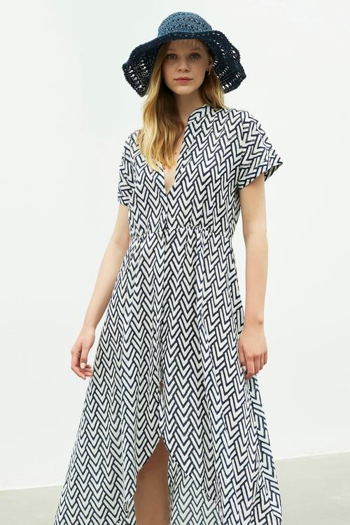  MARİN DESENLİ MAXİ ELBİSE