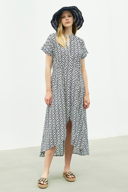  MARİN DESENLİ MAXİ ELBİSE