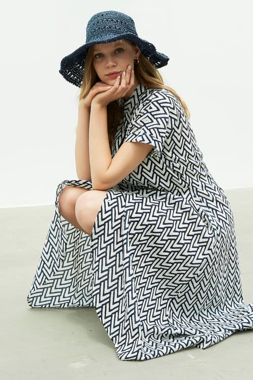  MARİN DESENLİ MAXİ ELBİSE