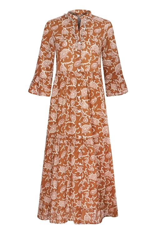  ETNİK DESENLİ HAKİM YAKA UZUN ELBİSE