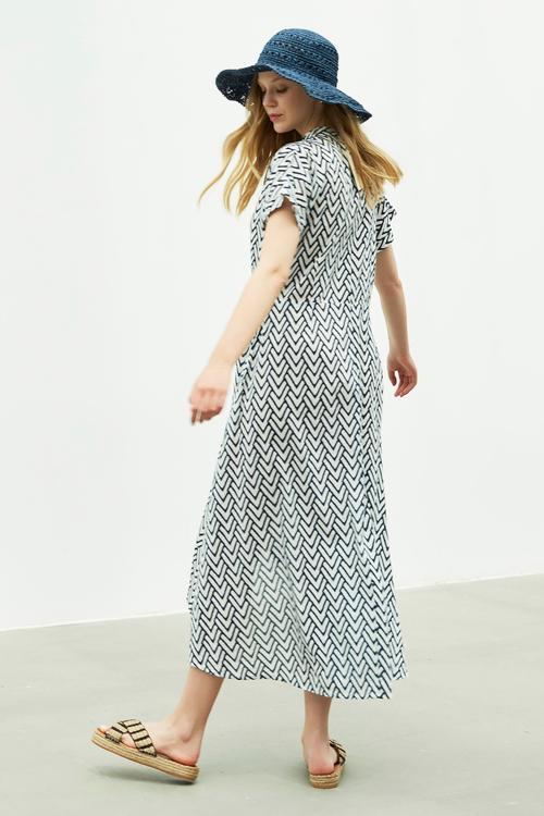  MARİN DESENLİ MAXİ ELBİSE