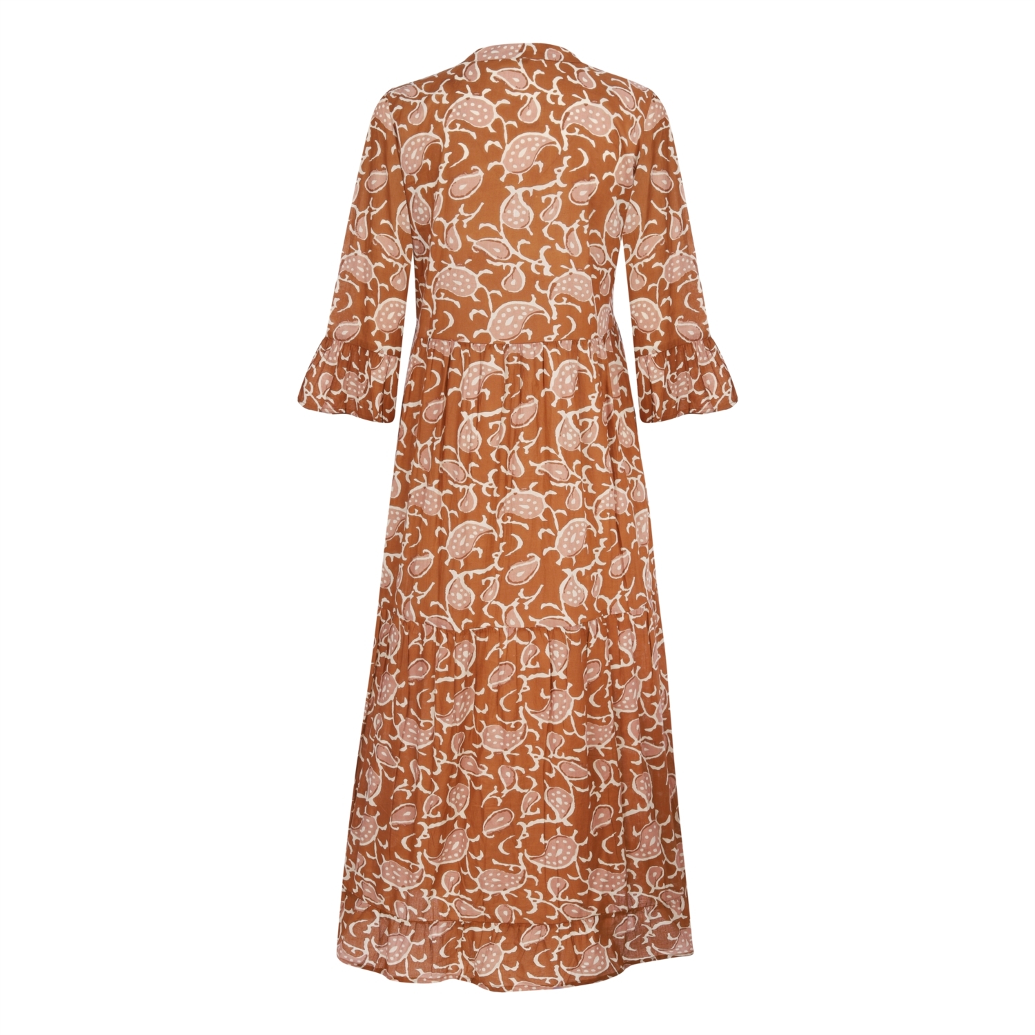 ETNİK DESENLİ HAKİM YAKA UZUN ELBİSE