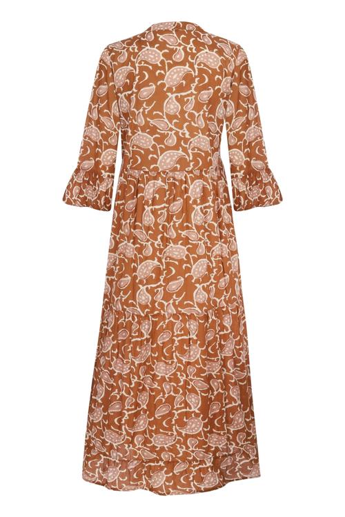  ETNİK DESENLİ HAKİM YAKA UZUN ELBİSE