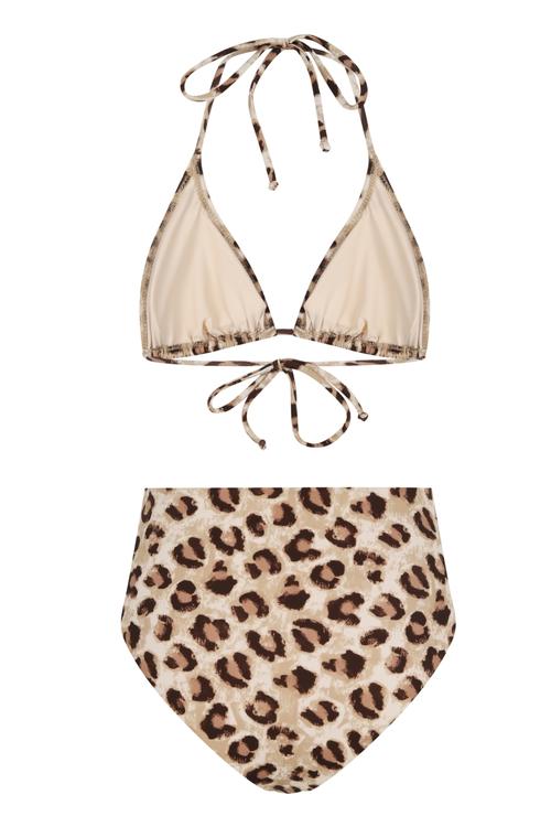  LEOPAR DESENLİ YÜKSEK BEL BİKİNİ TAKIMI