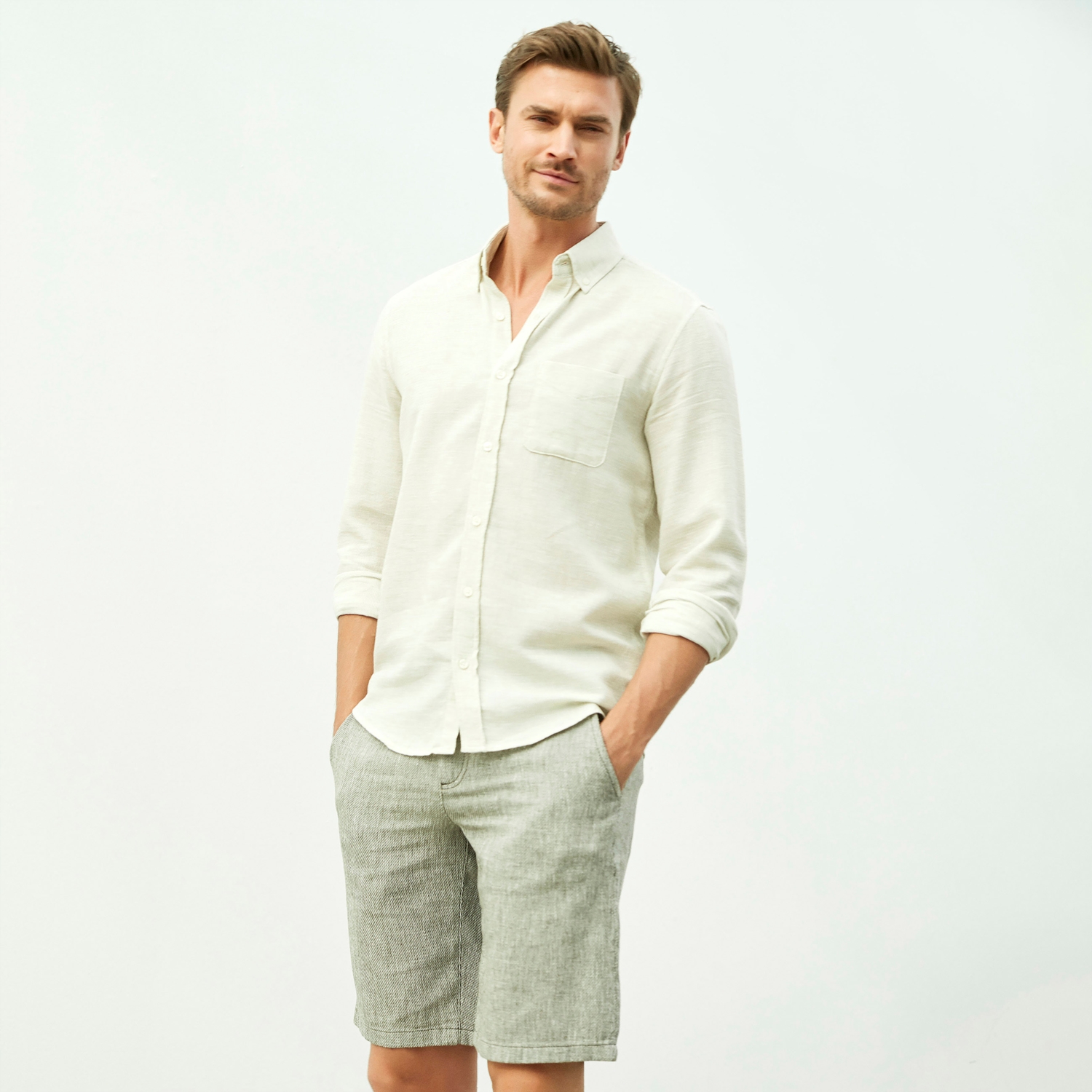 REGULAR KESİM PAMUK - KETEN GÖMLEK