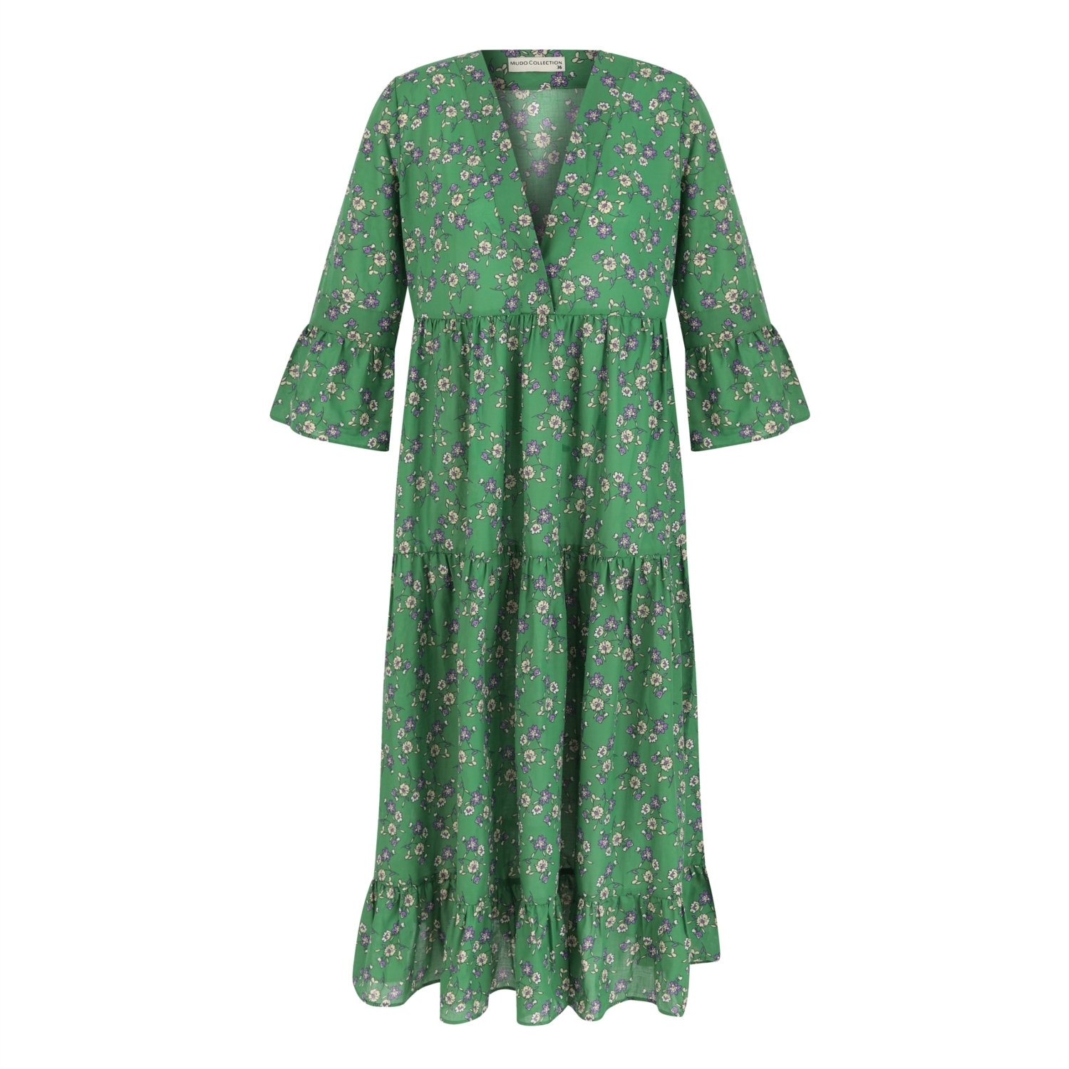 ÇİÇEK BASKILI MİDİ ELBİSE