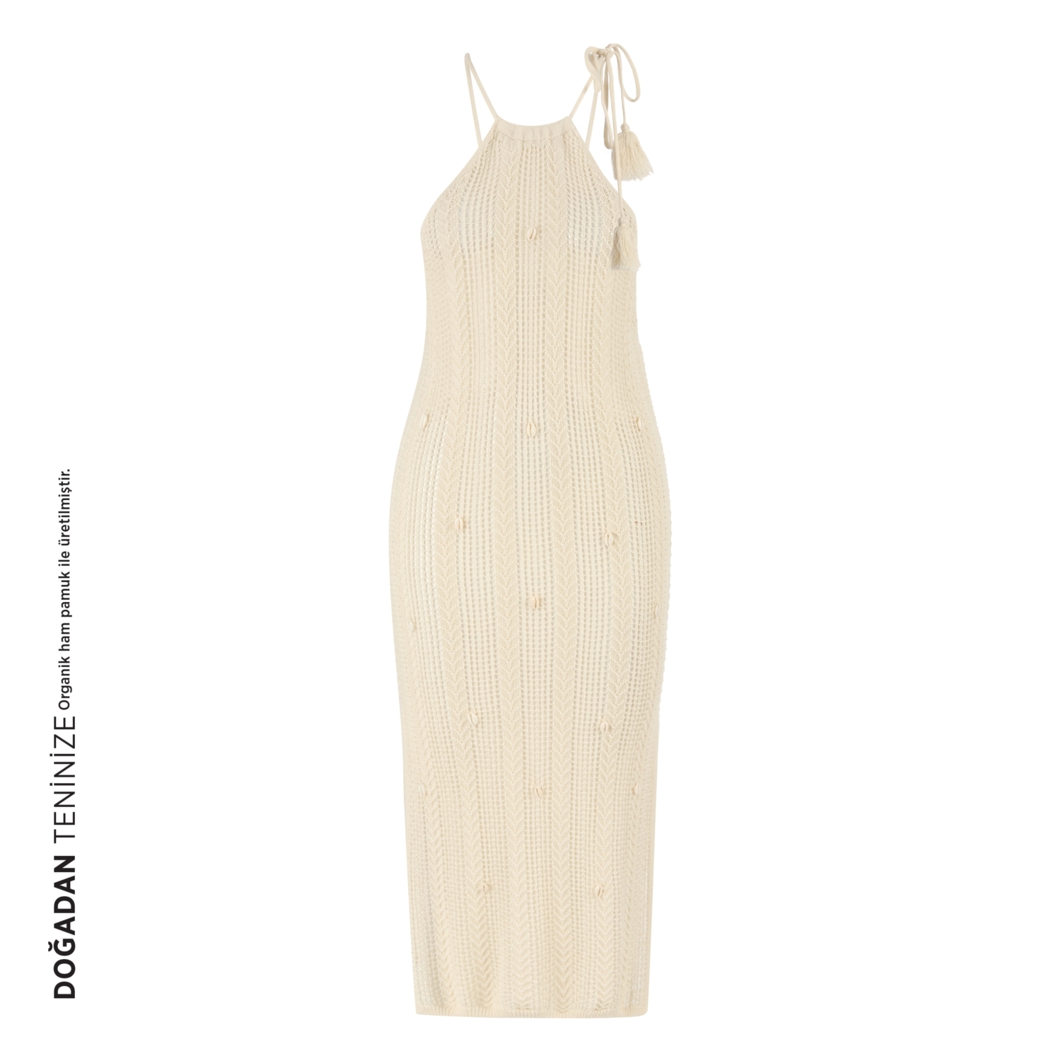 DENİZ KABUĞU İŞLEMELİ ÖRME PLAJ ELBİSESİ