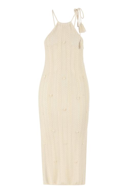  DENİZ KABUĞU İŞLEMELİ ÖRME PLAJ ELBİSESİ