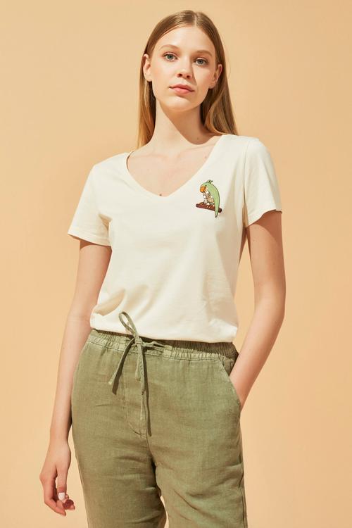  NAKIŞLI V YAKA T-SHIRT