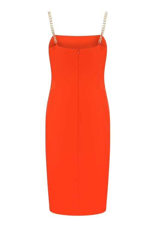  ZİNCİR ASKI DETAYLI MİDİ ELBİSE