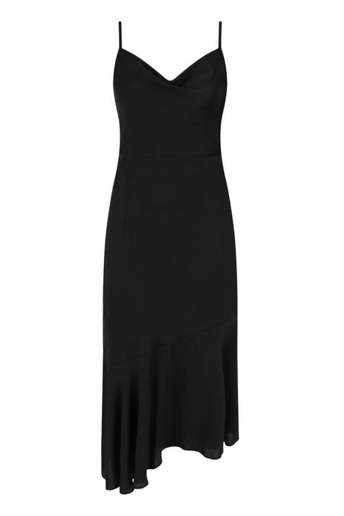  DEGAJE YAKA  SATEN MİDİ ELBİSE