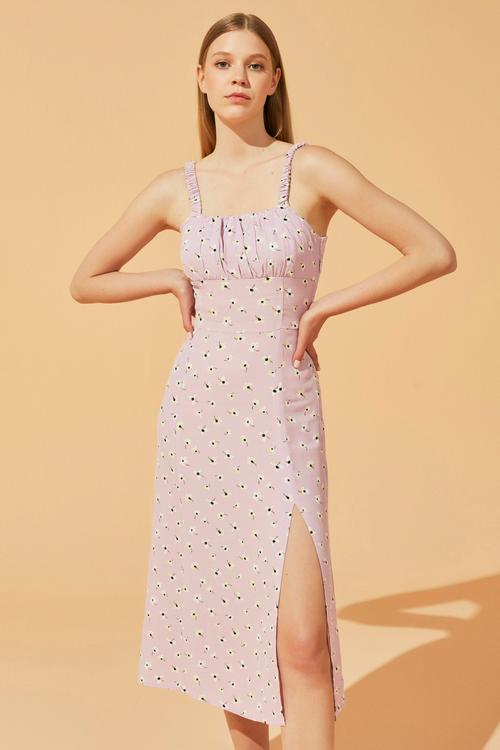  ÇİÇEKLİ MİDİ ELBİSE