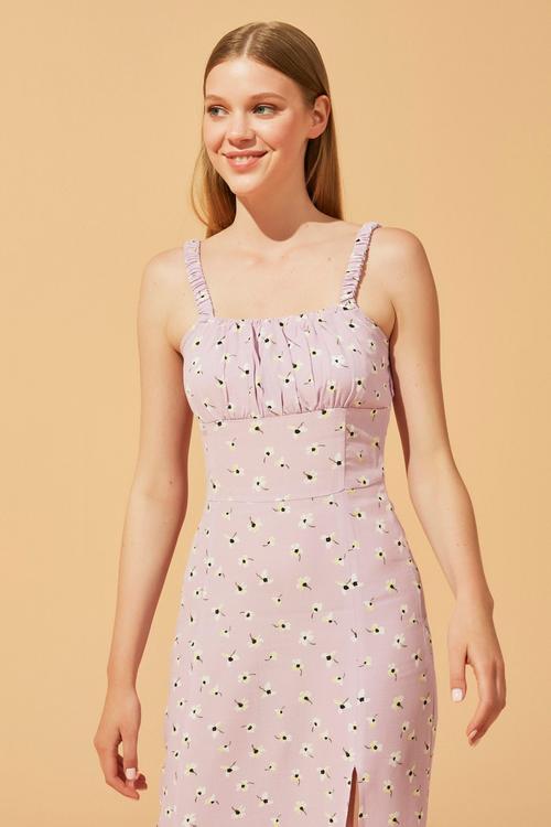  ÇİÇEKLİ MİDİ ELBİSE