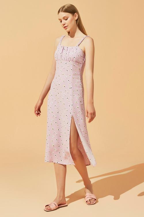  ÇİÇEKLİ MİDİ ELBİSE