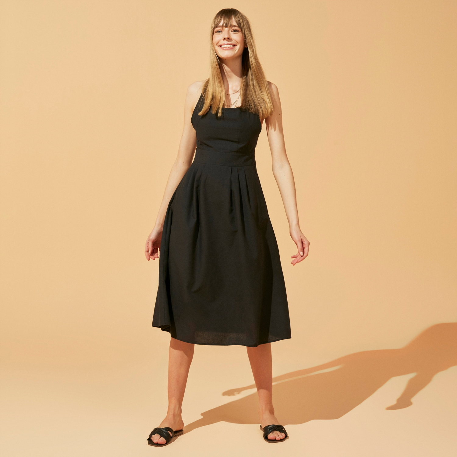 SIRT DETAYLI PAMUK - KETEN MİDİ ELBİSE