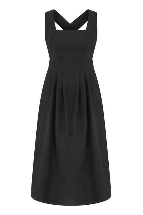  SIRT DETAYLI PAMUK - KETEN MİDİ ELBİSE