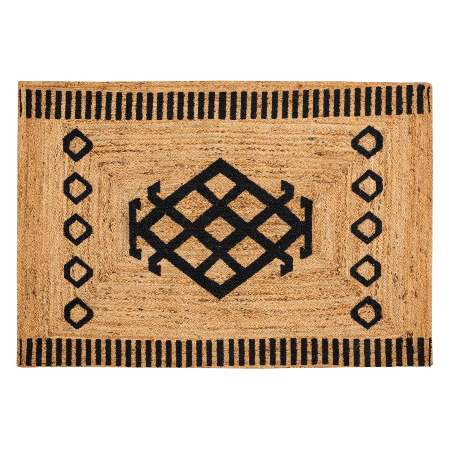 ETNIK MOTIF JÜT HALI SİYAH BEJ 120X180CM