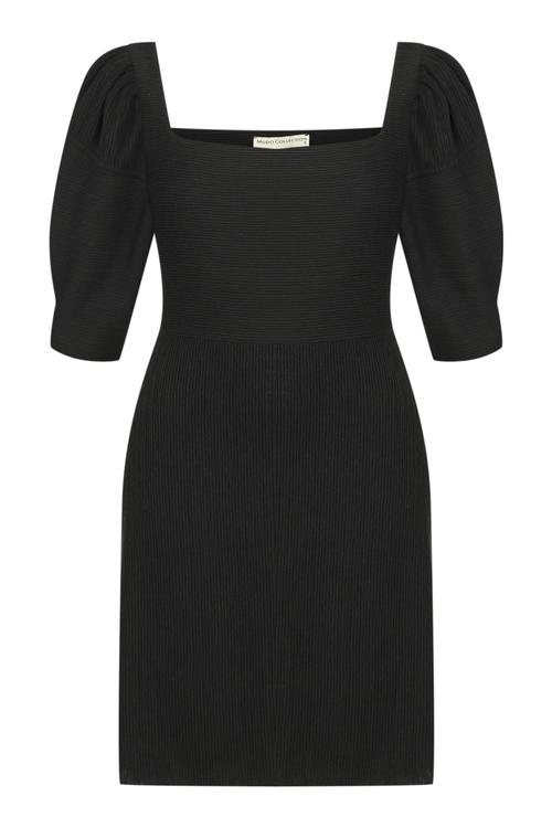  KARE YAKA BALON KOL MİDİ A KESİM ELBİSE