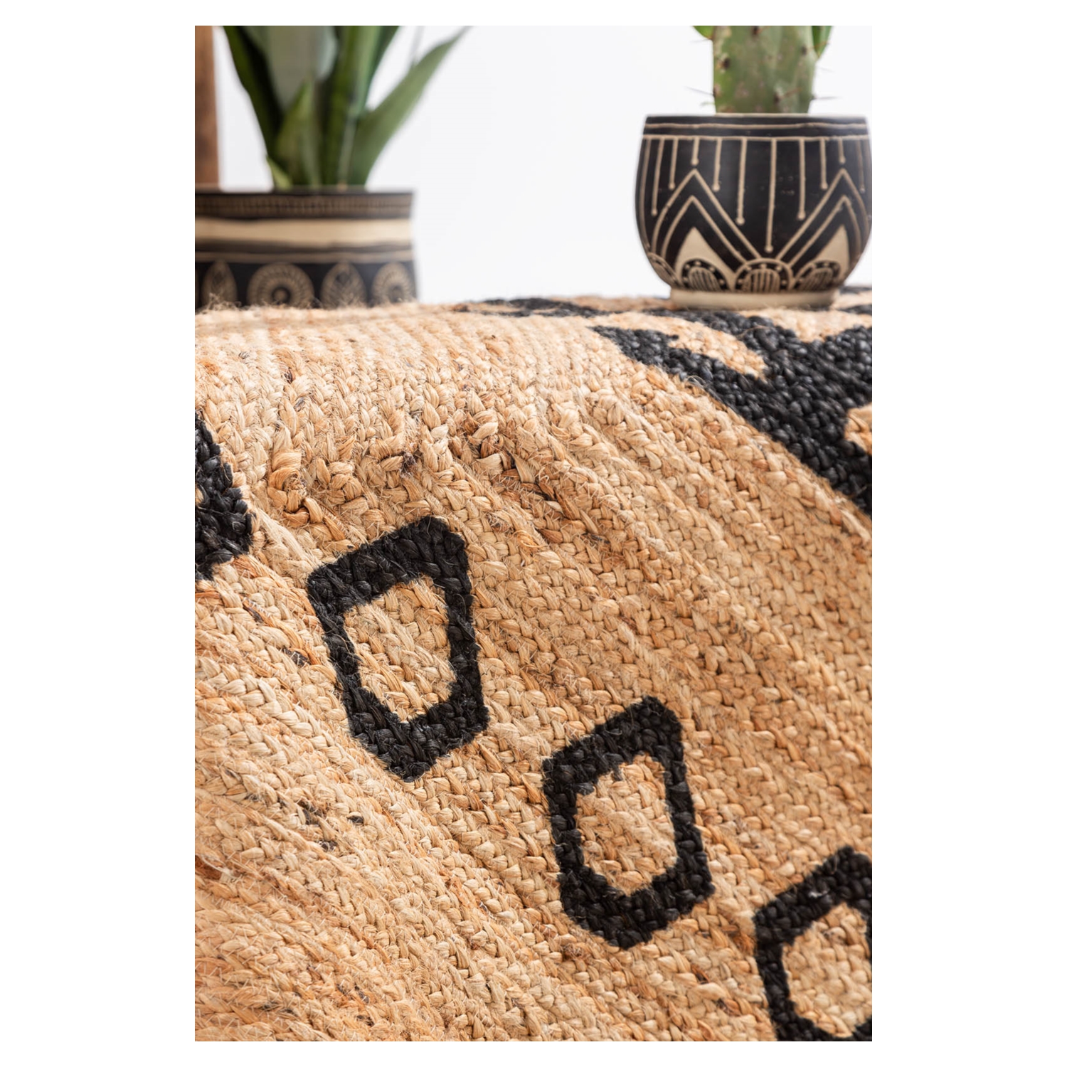 ETNIK MOTIF JÜT HALI SİYAH BEJ 120X180CM