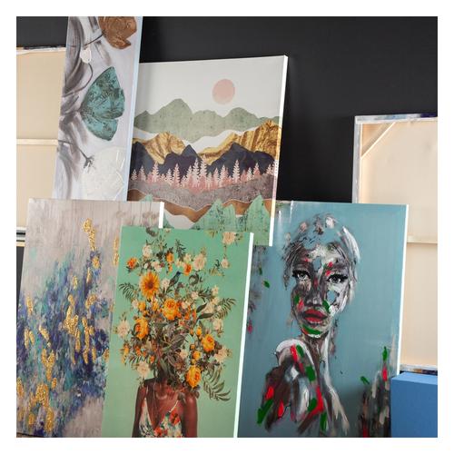  BLUE-GOLD ABSTRACT DOKULU VARAK TABLO 70X100CM