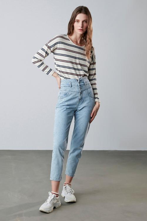  ÇİZGİLİ DÜŞÜK OMUZ TRİKO KAZAK