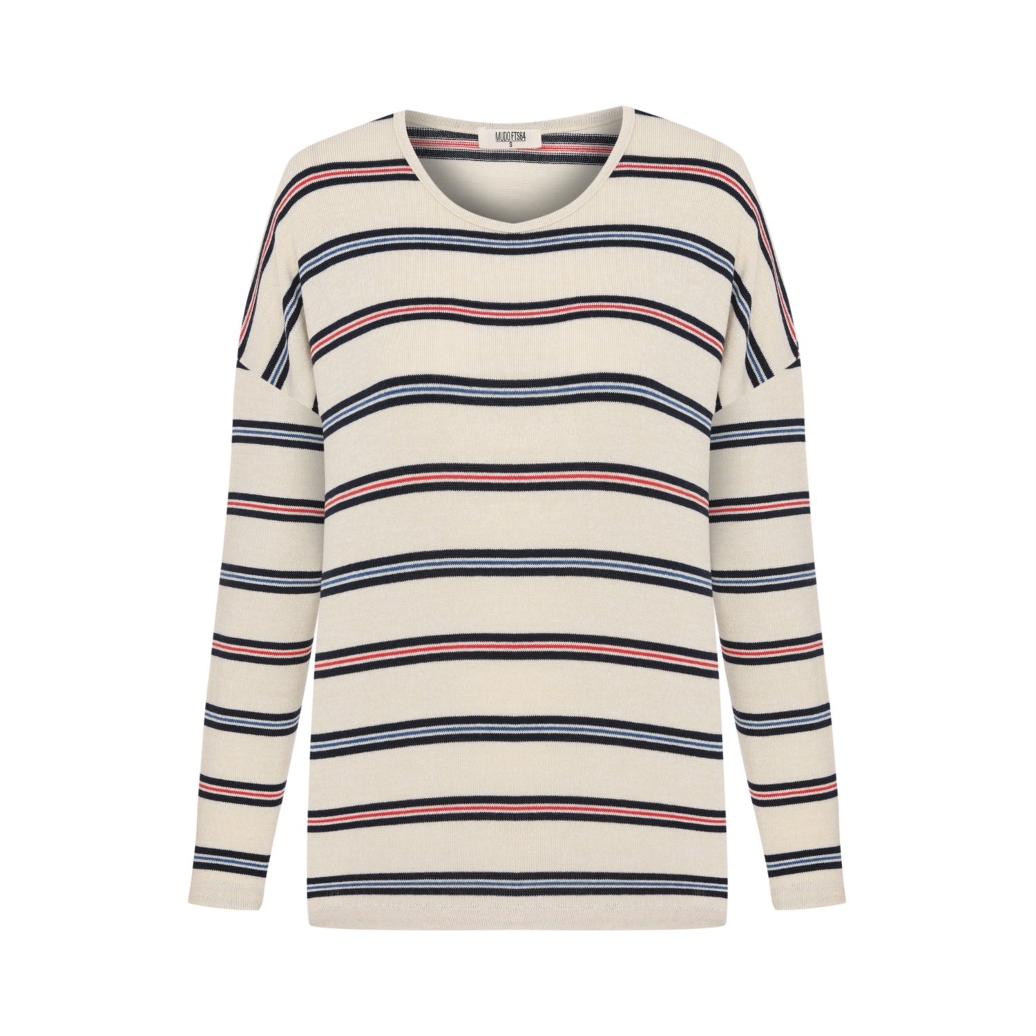 ÇİZGİLİ DÜŞÜK OMUZ TRİKO KAZAK