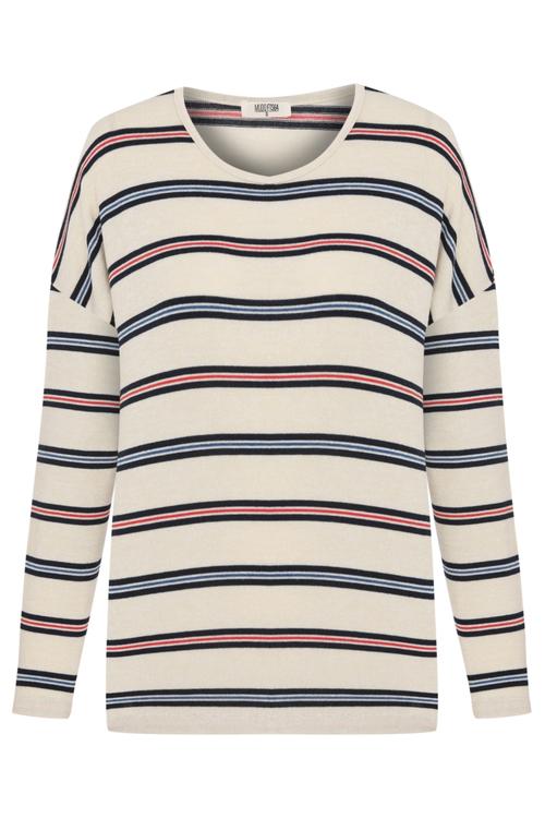  ÇİZGİLİ DÜŞÜK OMUZ TRİKO KAZAK