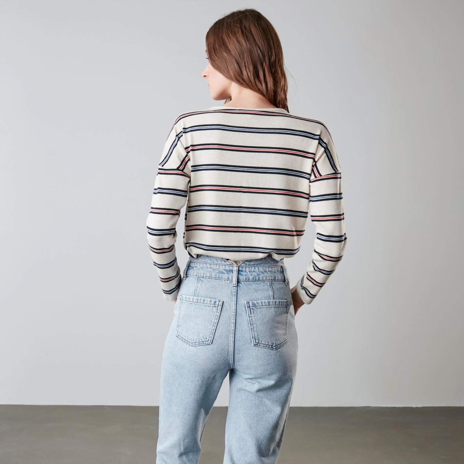 ÇİZGİLİ DÜŞÜK OMUZ TRİKO KAZAK