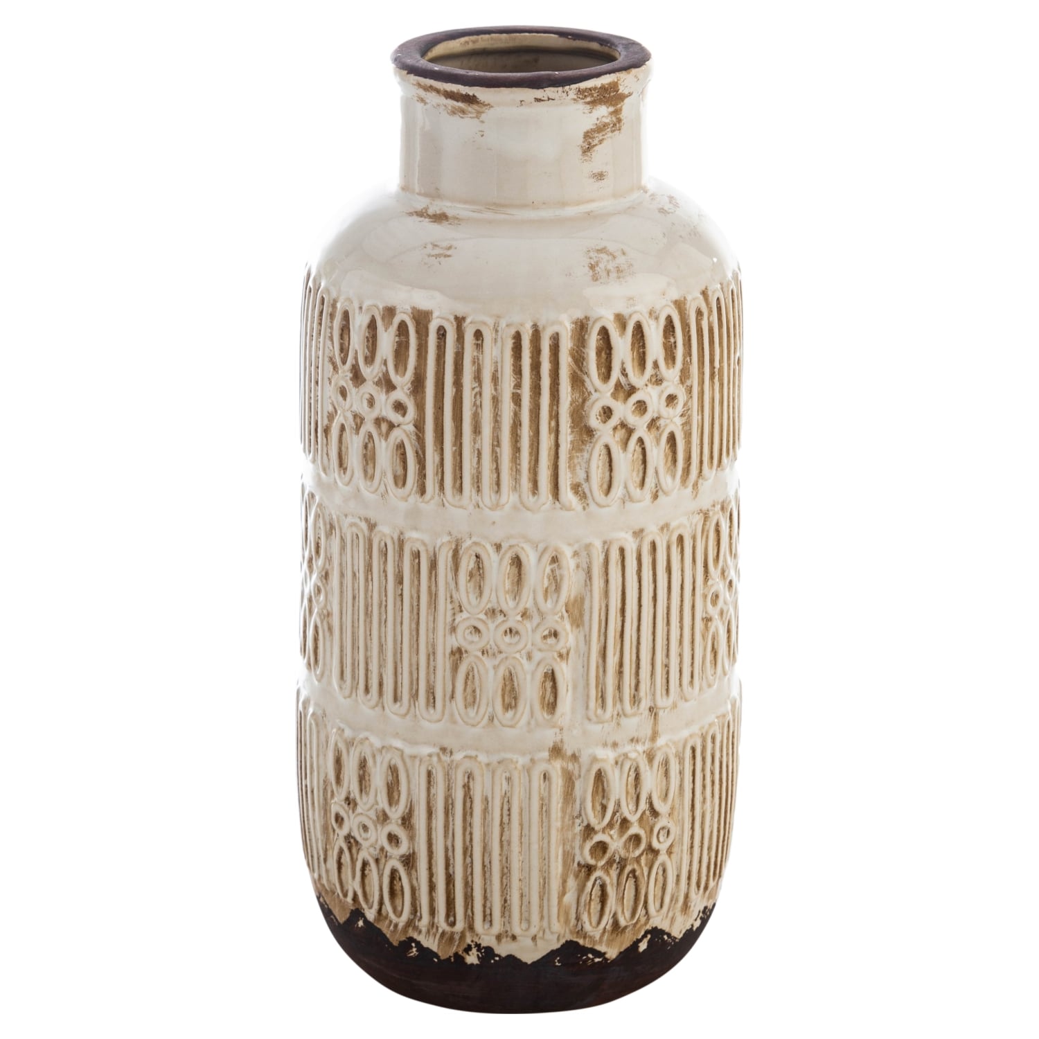 GREEK ESKİTME BEJ SERAMİK VAZO 14X30 CM