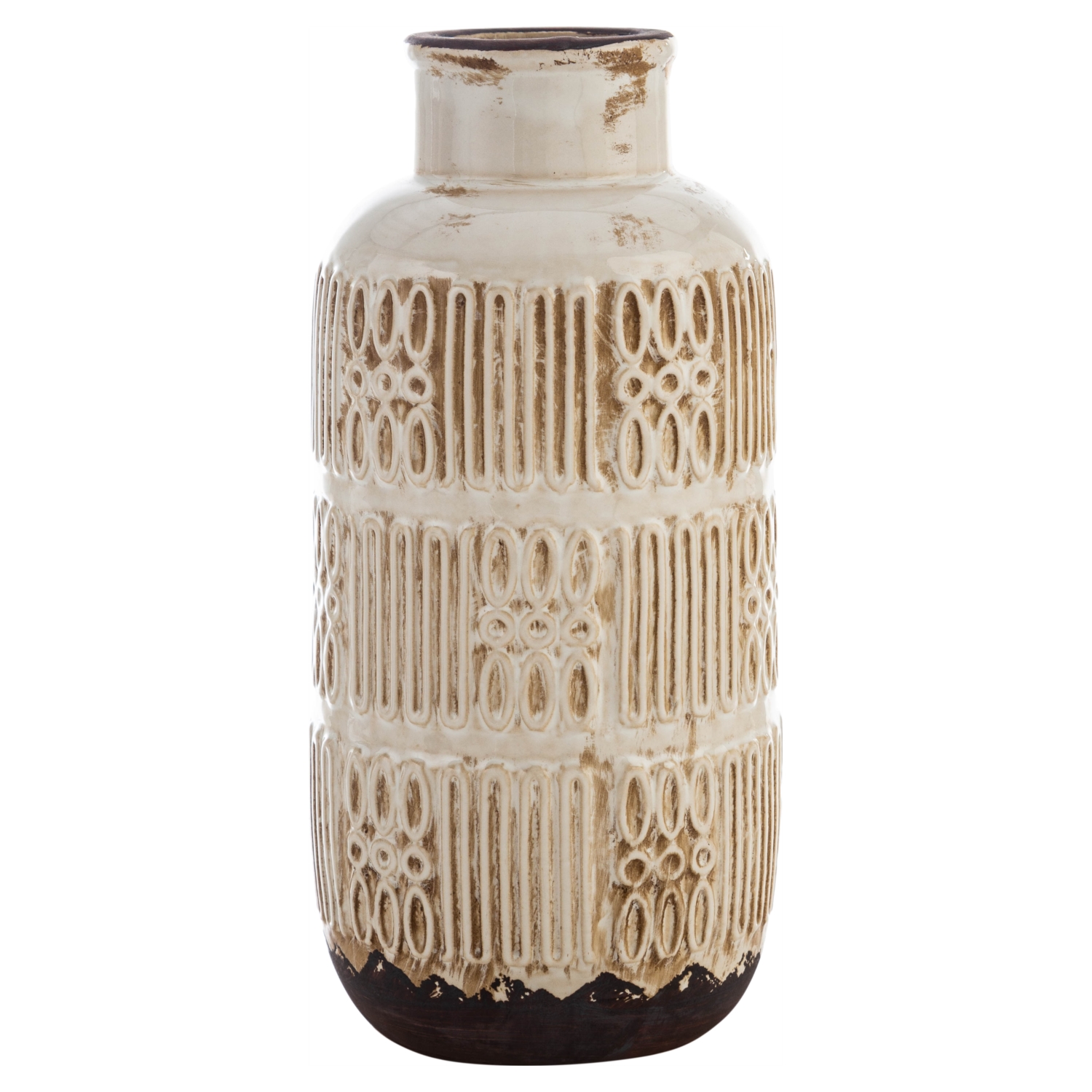 GREEK ESKİTME BEJ SERAMİK VAZO 14X30 CM